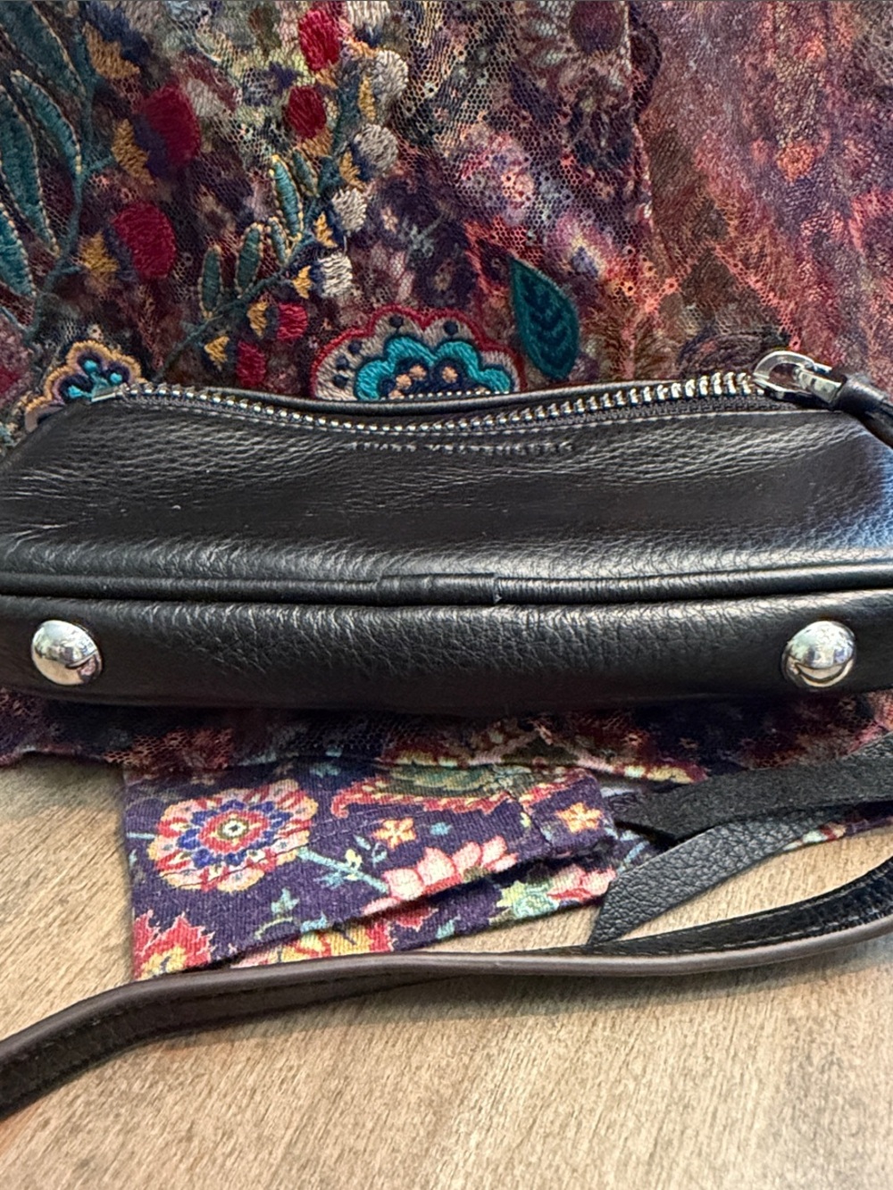 Aimee Kestenberg Berlin Black Pebbled Leather Crossbody with Silver Zipper - Picture 4 of 10